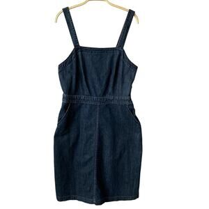 Universal Thread Y2K Denim Overall Mini Dress‎ Size 10 Blue High Waisted Pockets